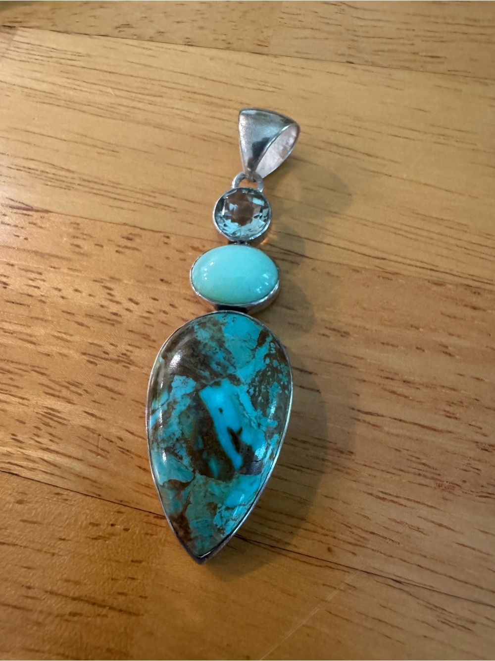 Sterling silver ARYO turquoise and quartz drop pendant